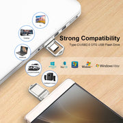 32GB USB 2.0 + Type-C/USB-C High Speed Mini Computer and Phone Dual-purpose Rotary U Disk(Black)