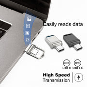 128GB USB 2.0 + Type-C/USB-C High Speed Mini Computer and Phone Dual-purpose Rotary U Disk(Black)