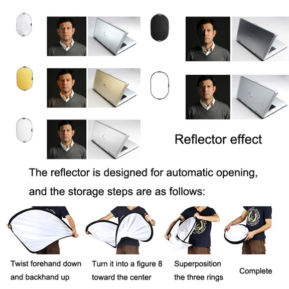 Selens  5 In 1 (Gold / Silver  / White / Black / Soft Light) Folding Reflector Board, Size: 60cm Round