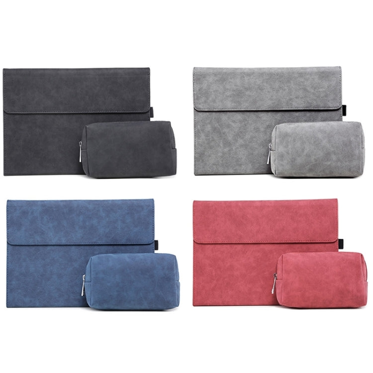 For Microsoft Surface Pro 8 Tablet Protective Case Holder(South African Sheepskin Red Case + Power Supply Bag)