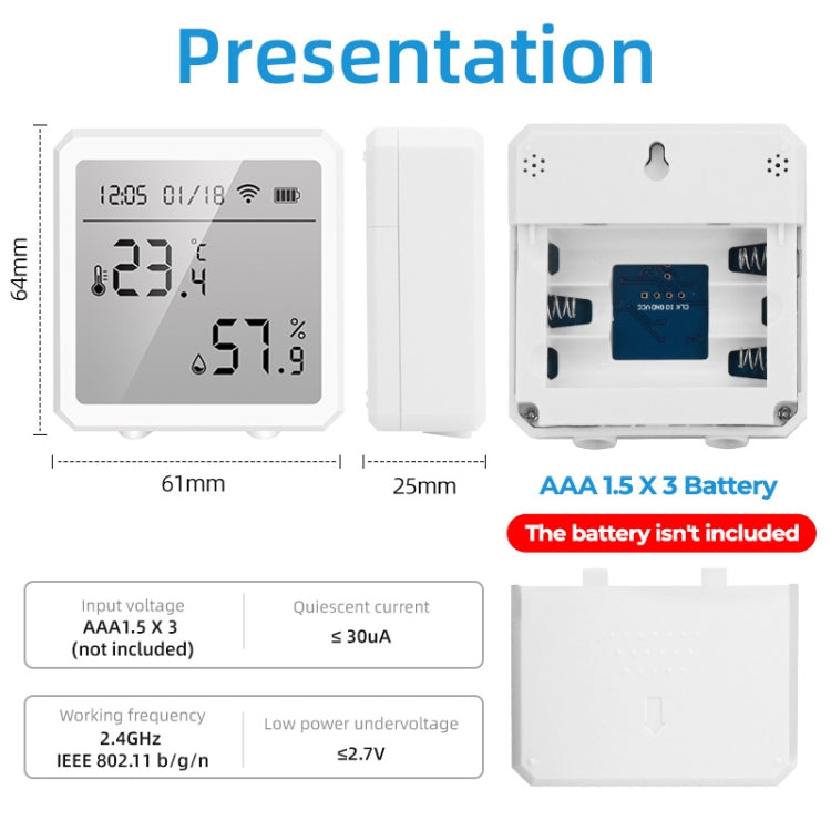 Wifi Temperature And Humidity Meter Sensor Equipment Smart Home Graffiti APP Temperature And Humidity Sensor(Black)
