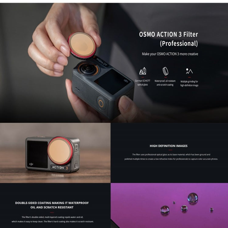 PGYTECH  For DJI OSMO Action 3 Filter Camera Lens Pro Version,Spec: NDPL 8/16/32/64