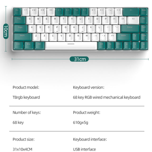 ZIYOU LANG T8 68 Keys RGB Gaming Mechanical Keyboard, Cable Length: 1.5m, Style: Micro Light Version Green Shaft