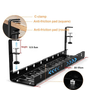 Stretchable Under Desk Cable Management Tray Carbon Steel Cable Organizer Cable Storage Rack(Black)