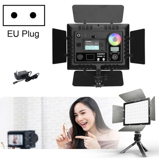 YONGNUO YN300IV Four Generations RGB Full Color Photography Lamp Double Color LED Fill Light, Style: EU Plug Power Adapter