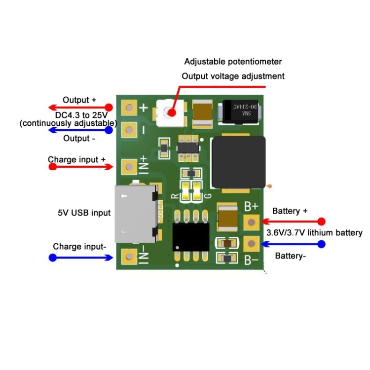 3.7V 18650 Single Cell Lithium Battery Adjustable Boost Voltage Converter Module With Charging Circuit