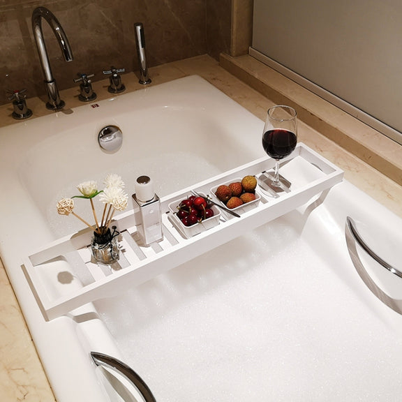 Bamboo Non-slip Bathtub Shelf Multifunctional Soaking Shelf, Color: White