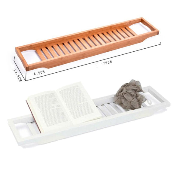 Bamboo Non-slip Bathtub Shelf Multifunctional Soaking Shelf, Color: White