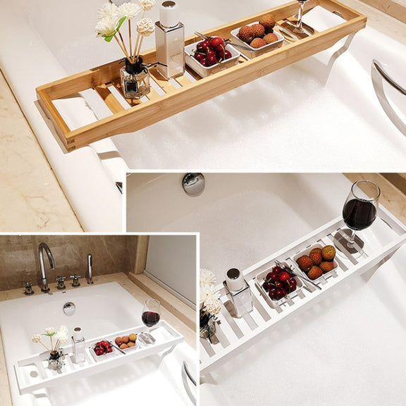 Bamboo Non-slip Bathtub Shelf Multifunctional Soaking Shelf, Color: White