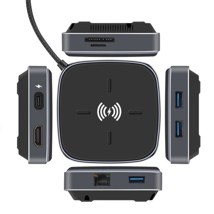AY95 9 In 1 TYPE-C/USB-C HUB Extended Dock Wireless Fast Charging Concentrator(Black)