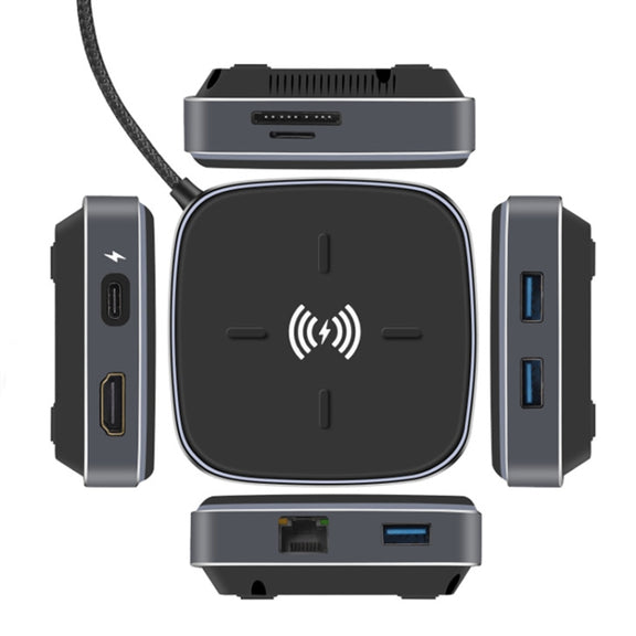 AY95 9 In 1 TYPE-C/USB-C HUB Extended Dock Wireless Fast Charging Concentrator(Black)