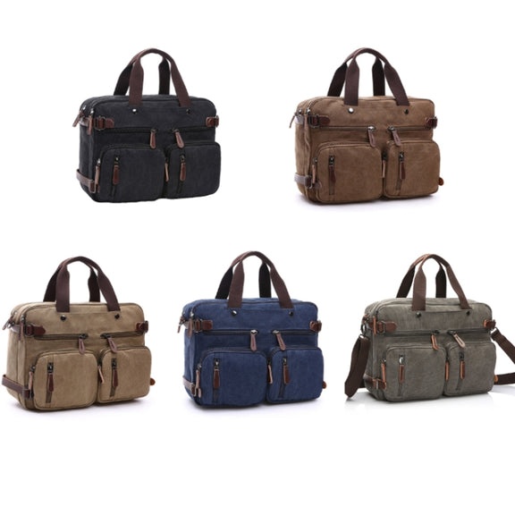 Casual Canvas Three-Purpose Business Briefcase Computer Bag, Color: Khaki Large
