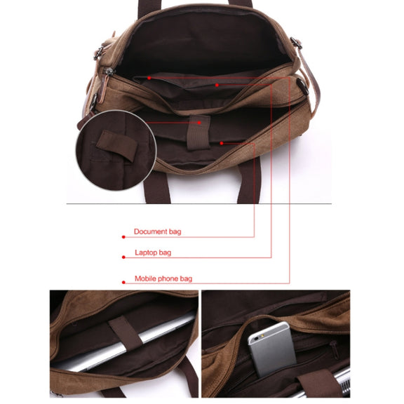 Casual Canvas Three-Purpose Business Briefcase Computer Bag, Color: Khaki Small