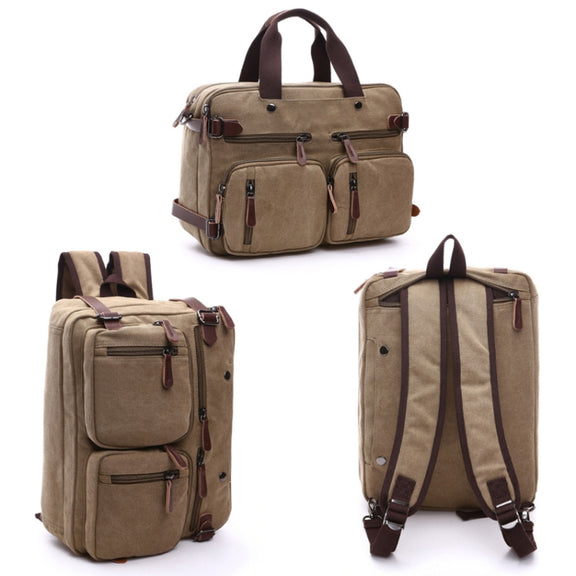 Casual Canvas Three-Purpose Business Briefcase Computer Bag, Color: Khaki Small