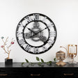 Vintage Wooden Round Gear Silent Wall Clock Rome Number  58cm 4 Gears Silver - Wall Clock by PMC TechLife | Online Shopping South Africa | PMC TechLife