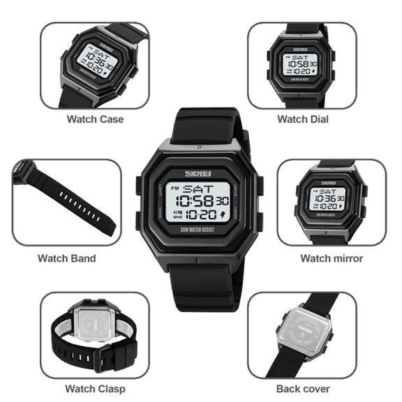 SKMEI 1875 Men Outdoor Electronic Watch Timing Multi-Functional Watch, Style: Steel Band White Machine