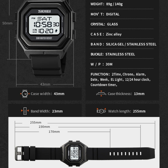 SKMEI 1875 Men Outdoor Electronic Watch Timing Multi-Functional Watch, Style: Steel Band White Machine