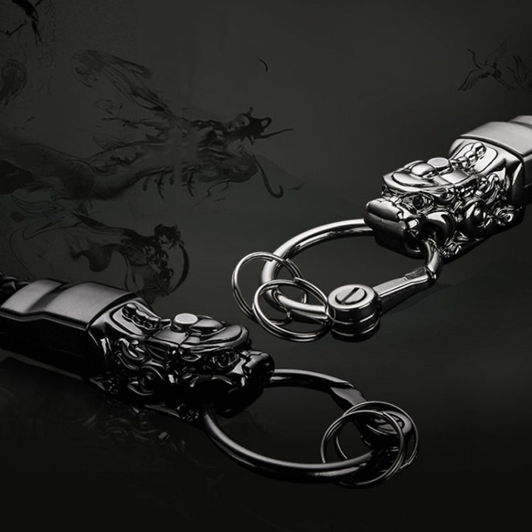 Braided Leather Rope Brave Troops Keychain With LED Light Metal Pendant(Golden+Orange Rope)