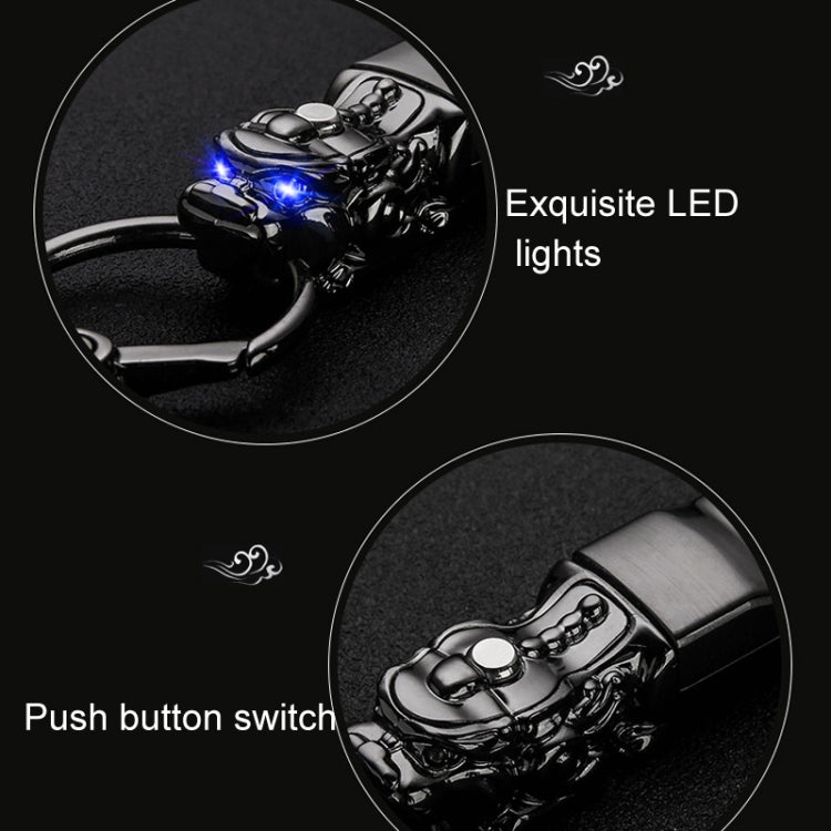 Braided Leather Rope Brave Troops Keychain With LED Light Metal Pendant(Golden+Orange Rope)