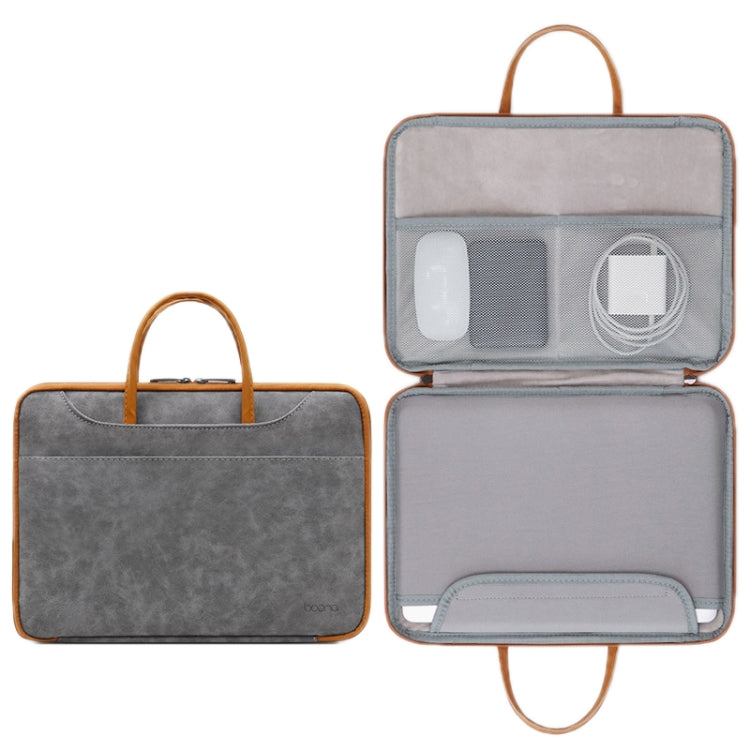 Baona Leather Fully Open Portable Water-resistant Computer Bag, Size: 13/13.3 inches(Gray Brown)