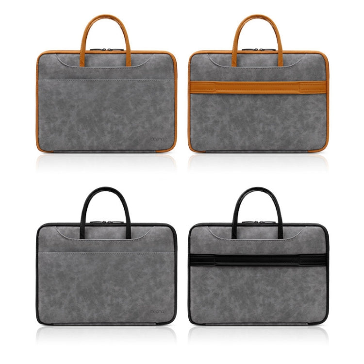 Baona Leather Fully Open Portable Water-resistant Computer Bag, Size: 14 inches(Gray Brown)
