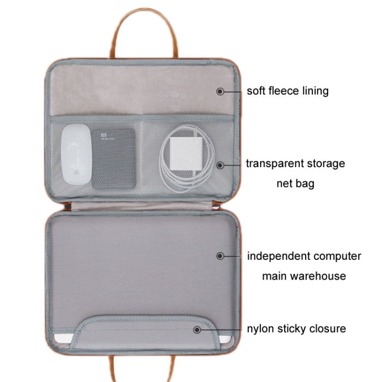 Baona Leather Fully Open Portable Water-resistant Computer Bag, Size: 14 inches(Gray Brown)