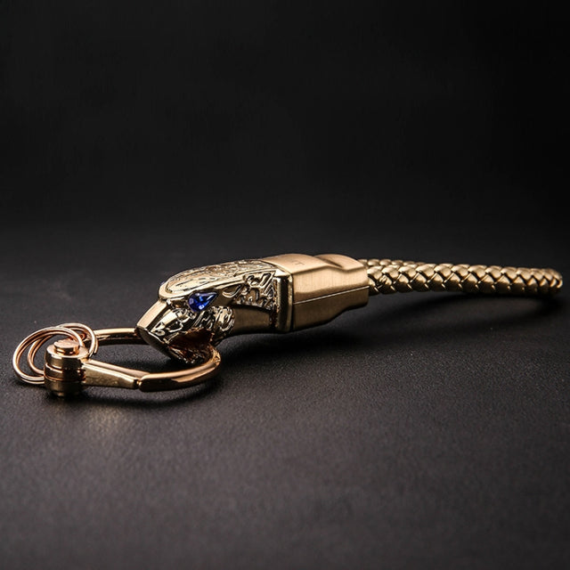 HONEST Diamond Encrusted Car Keychain Leather Cord Leopard Metal Keychain Pendant(Basic Gold)
