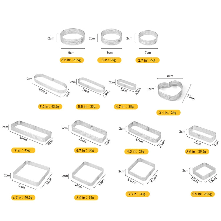 BN1006 Stainless Steel Mousse Circle Thickened Perforated Cake Mold DIY Baking Tools, Specification: Rectangle 4.7 inches