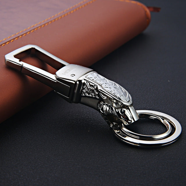 HONEST Metal Car Keychain Leopard Head Key Chain Pendant(Basic Bright Silver)