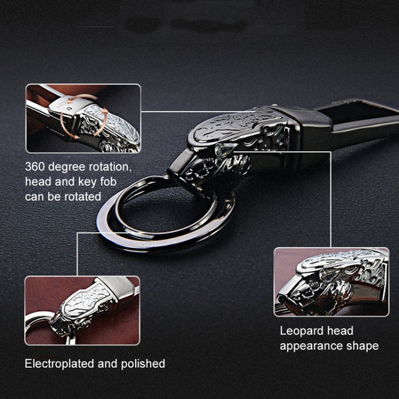 HONEST Metal Car Keychain Leopard Head Key Chain Pendant(Basic Black Nickel)