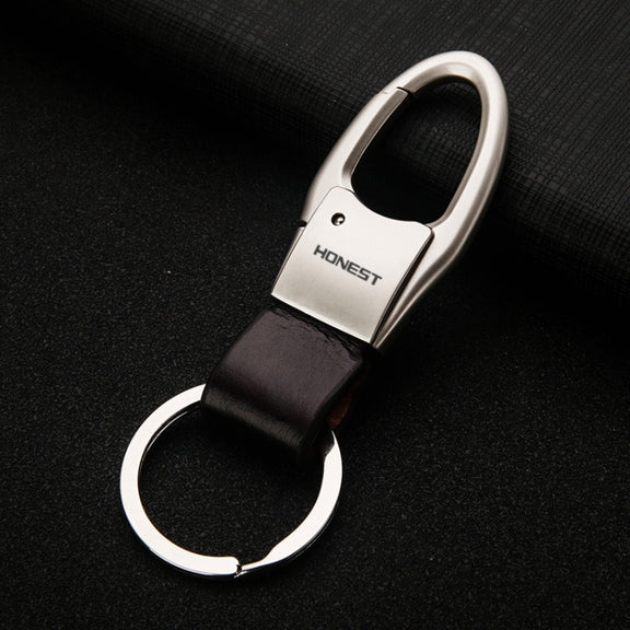 HONEST Leather Car Keychain Simple Circle Ring Pendant Keychain(Silver)