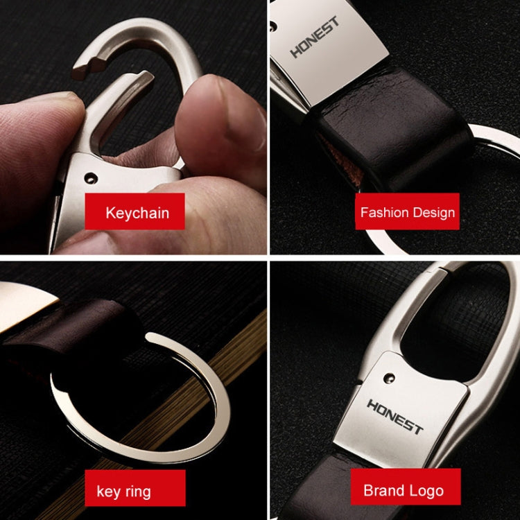 HONEST Leather Car Keychain Simple Circle Ring Pendant Keychain(Silver)