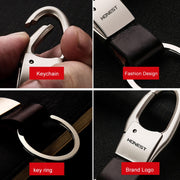 HONEST Leather Car Keychain Simple Circle Ring Pendant Keychain(Silver)