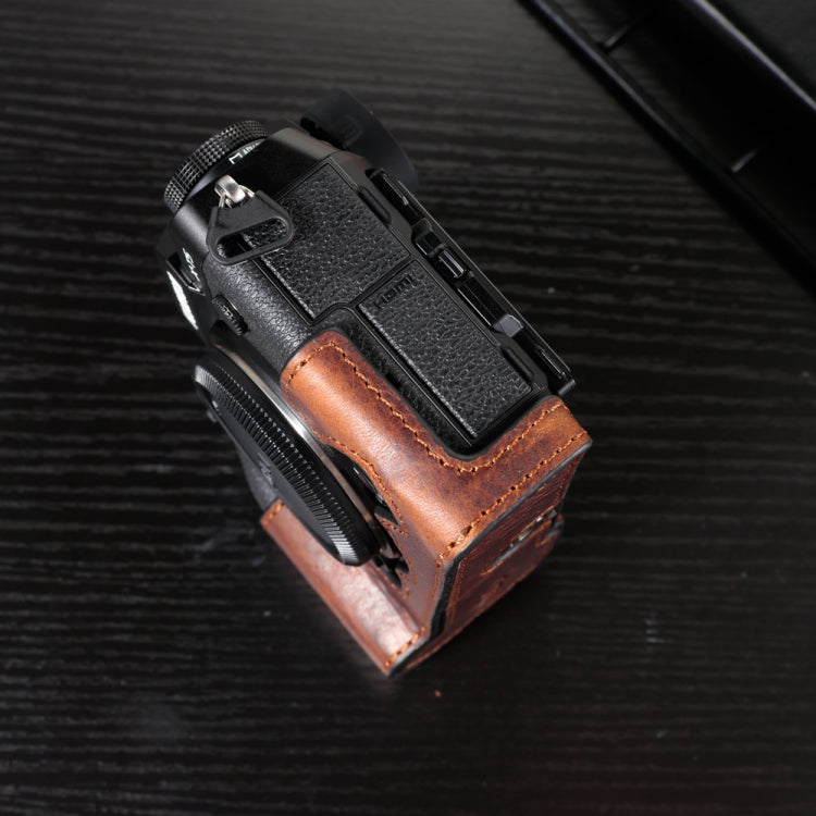 For FUJIFILM X-T5 Camera Cowhide Bag Anti-scratch Protective Case Base Cover(Deep Coffee)