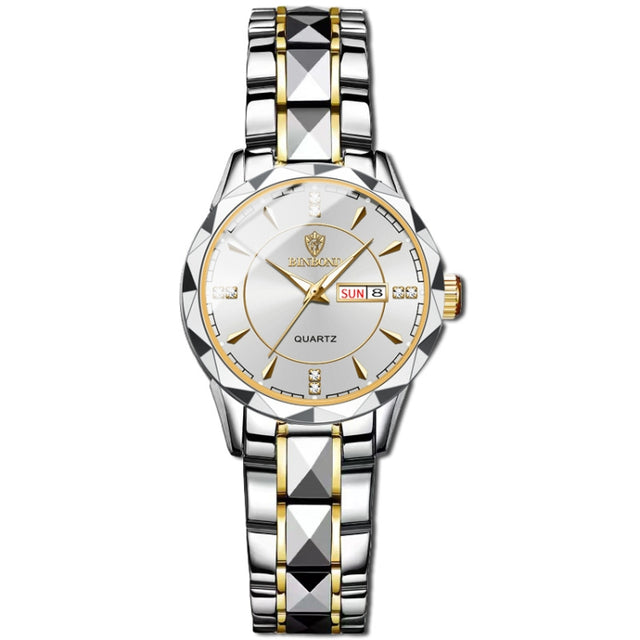 BINBOND B5552 Luminous Multifunctional Business Calendar Quartz Watch(Female-Inter-gold-White)