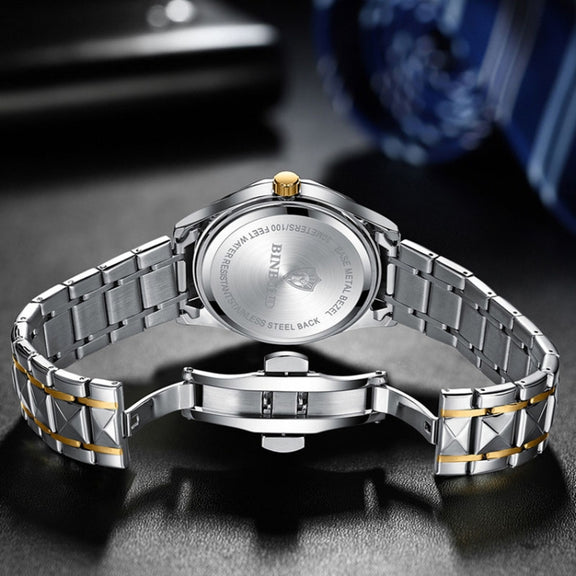 BINBOND B5552 Luminous Multifunctional Business Calendar Quartz Watch(Inter-gold-Black)