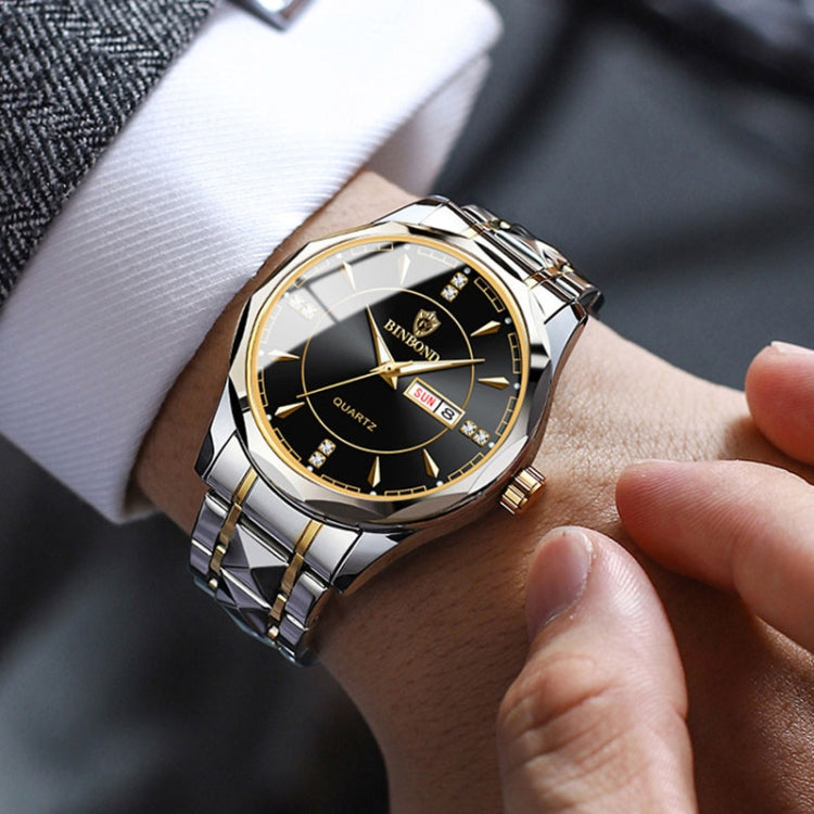 BINBOND B5552 Luminous Multifunctional Business Calendar Quartz Watch(Inter-gold-Gray)