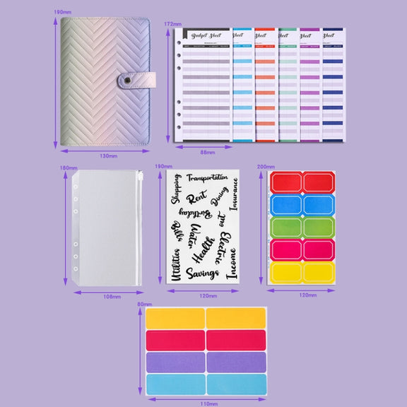 A6 PU Macaron Gradient Color Loose-leaf Notepad Notebook Budget Book(Purple)