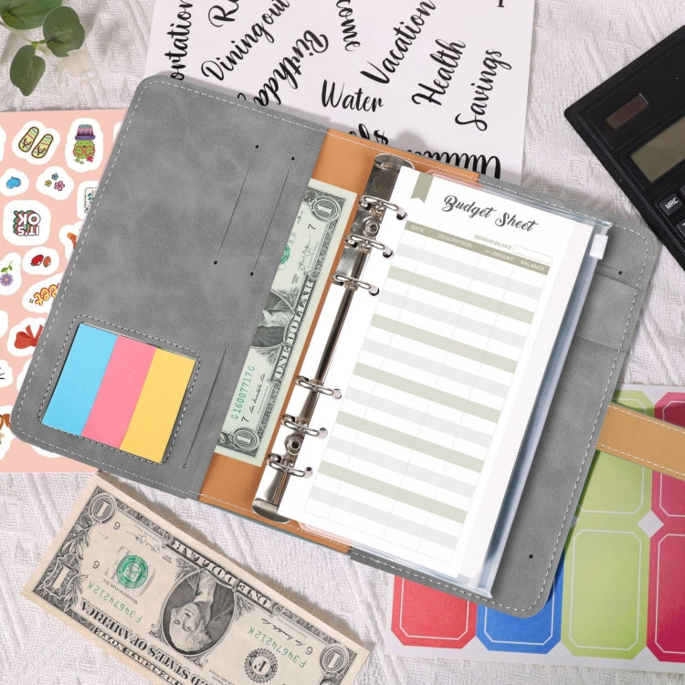 H666 A6 Loose-leaf Binder Cash Budget Handbook Vintage PU Leather Notebook with Window(Retro Green)
