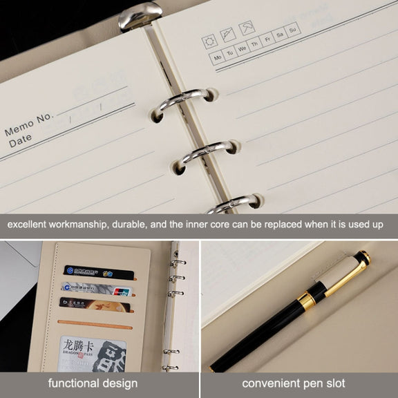 6 Hole Three Fold Loose-leaf Case A5 Business Notebook Office Stationery Notepad(Grey)