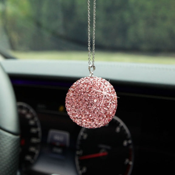 Car Diamond Crystal Ball Rearview Mirror Decoration Pendant(White)