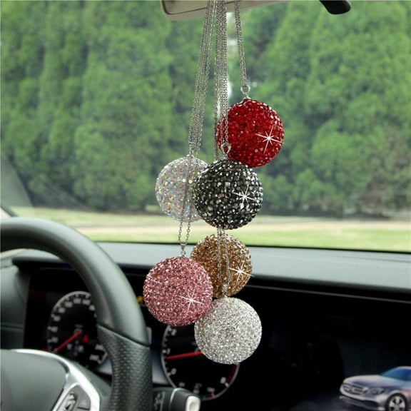 Car Diamond Crystal Ball Rearview Mirror Decoration Pendant(Violet)