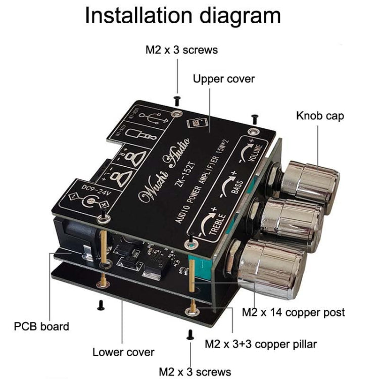 ZK-152 Mini Bluetooth 5.1 Receiving Audio Module With Power Amplifier Digital D Stereo Dual Channel