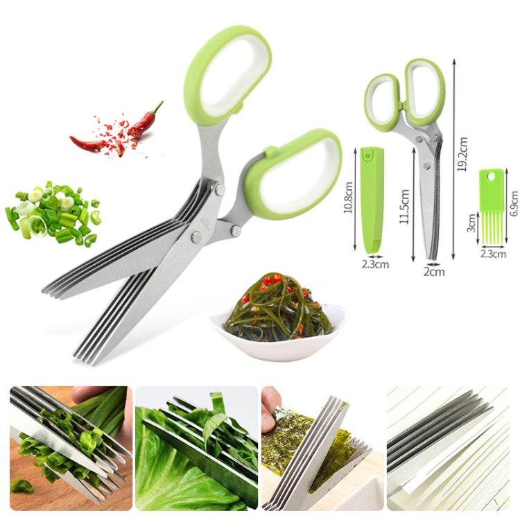 Five-Layer Vegetable Scissors Office Shredding Stainless Steel Scissors(Green Gray)