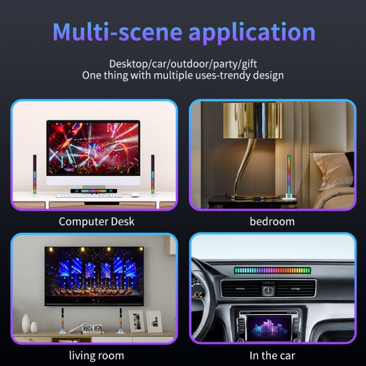 RGB Sound-controlled Rhythmic Response Lights Music Ambient LED Pick-up Lights Charging(32 Light+APP Black)