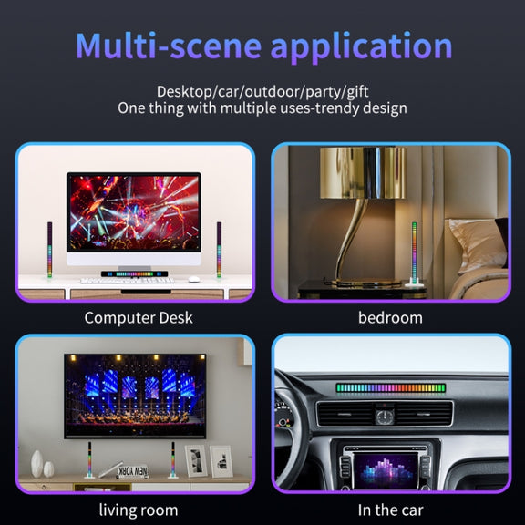 RGB Sound-controlled Rhythmic Response Lights Music Ambient LED Pick-up Lights Charging(32 Light+APP Black)