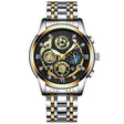 BINBOND 4010 Multifunctional Waterproof Hollowed Luminous Quartz Watch(Inter-gold Black Surface) - free shipping - PMC TechLife - Order now!