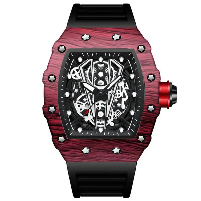 BINBOND B6577 Barrel Shape 30m Water-resistant Sports Quartz Watch(Black Silicon-Red-Black)
