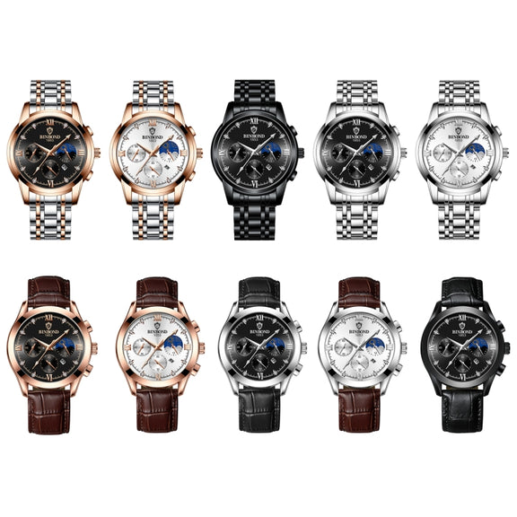 BINBOND B3591 30m Water-resistant Luminous Calendar Men Watch, Color: Brown Leather-White-White