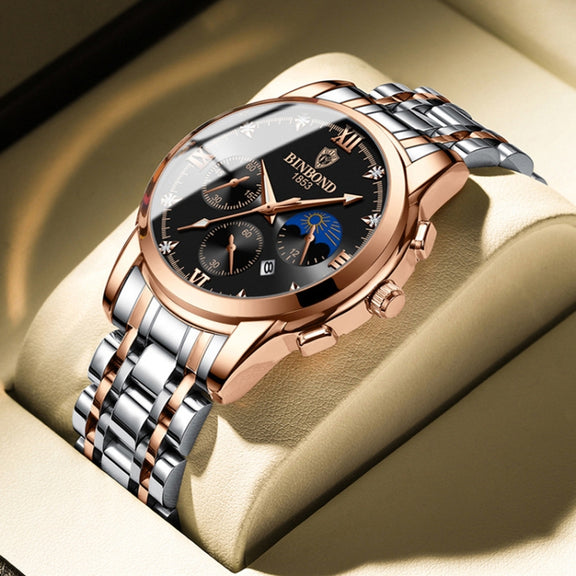 BINBOND B3591 30m Water-resistant Luminous Calendar Men Watch, Color: Brown Leather-White-White